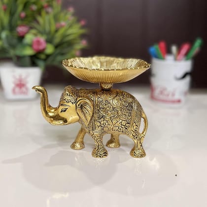 DreamKraft Metal Elephant Dry Fruit Bowl Showpiece - Gold Polish | Decorative Bowl & Gift Idea