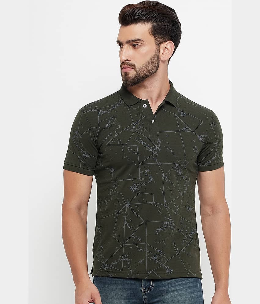 RELANE Pack of 1 Cotton Blend Regular Fit Dyed Half Sleeves Men's Polo T Shirt ( Olive Green )