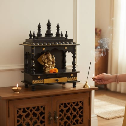 Wood Black Brass Finish Indian Hindu Temple