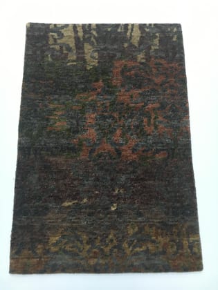 Hand-Knotted Wool & Bamboo Silk Rug 2x3 ft | Modern Geometric Design, Charcoal Multi Hand-Knotted Wool & Bamboo Silk Rug 2x3 ft | Modern Geometric Design, Charcoal Multi