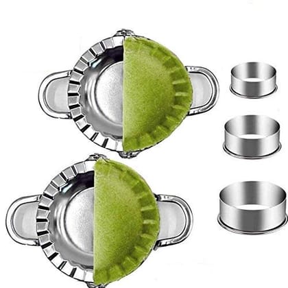 Magnusdeal® 5 PCS Stainless Steel Dumpling Maker, 2 Dumpling Molds Sizes (3.74'',2.95'' in Dia) 3 Dumpling Skin Makers (2.3",2.7, 3.1" in Dia), Ravioli Empanada Press Mold, Pastry Tools