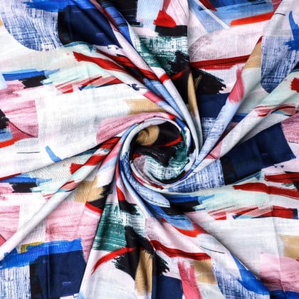 Abstract Multicolour Art Shape Digital Printed Fabric - Poly Muslin