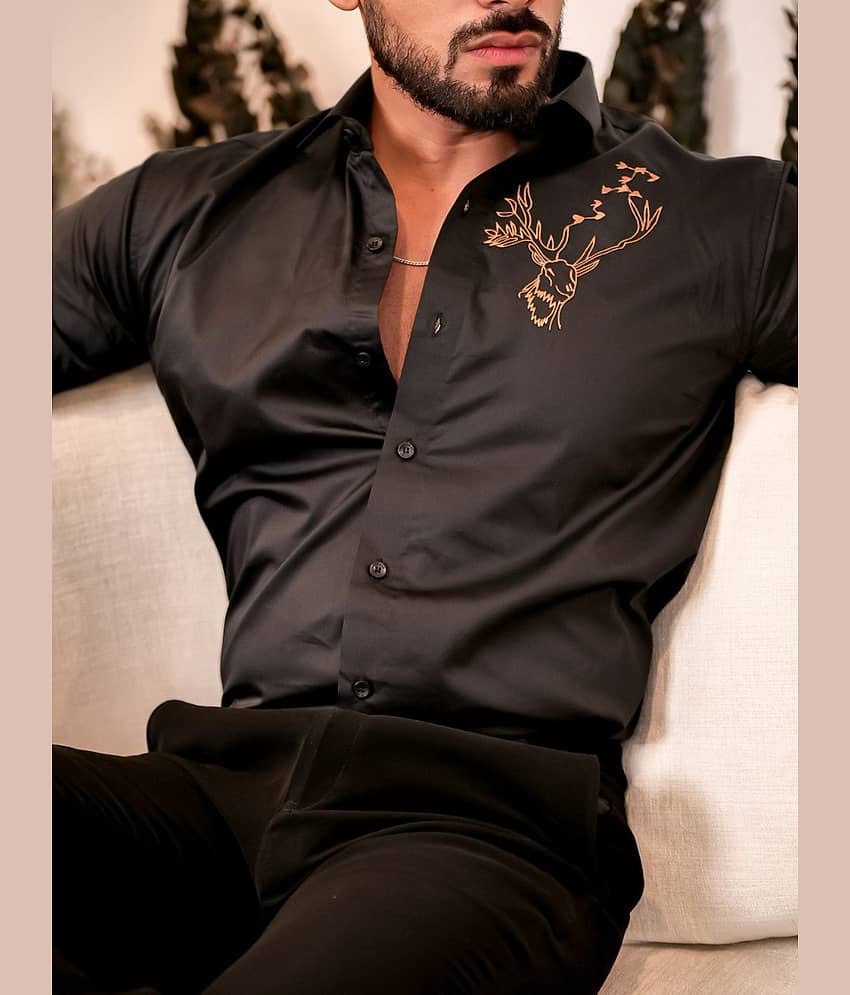 bluecorp enterprise Cotton Blend Regular Fit Solids Full Sleeves Men's Casual Shirt - Black ( Pack of 1 )