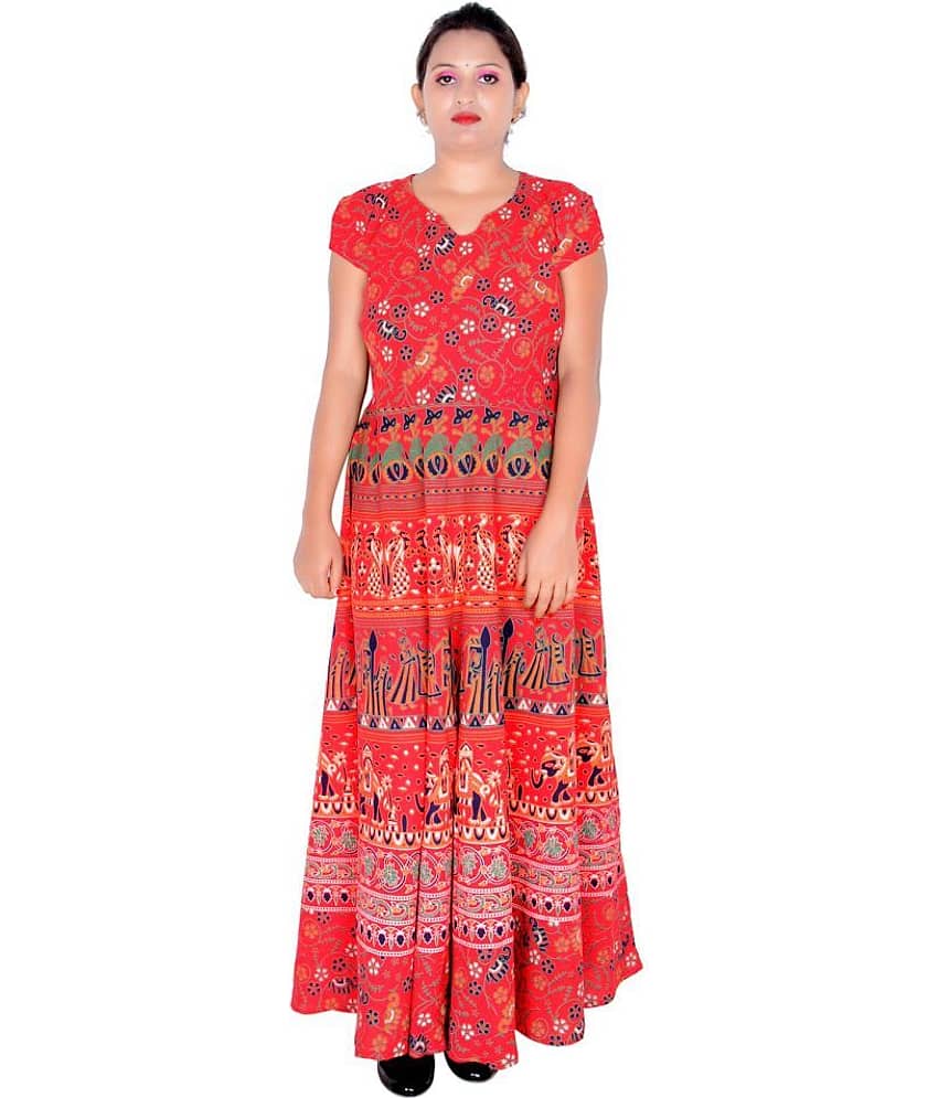 Sttoffa Women Cotton Ethnic Dress ( Red )