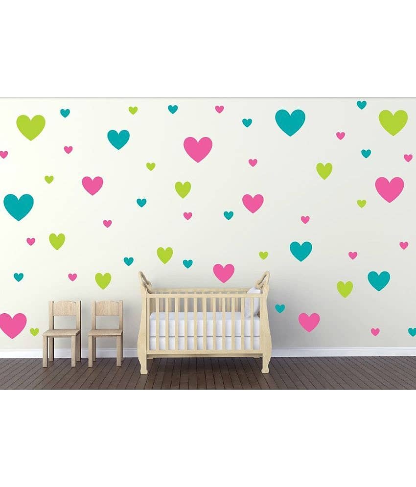Decor Villa Hearts PVC Vinyl Multicolour Wall Stickers