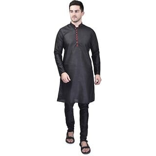 PrintCultr Men Kurta and Pyjama Set (Black)
