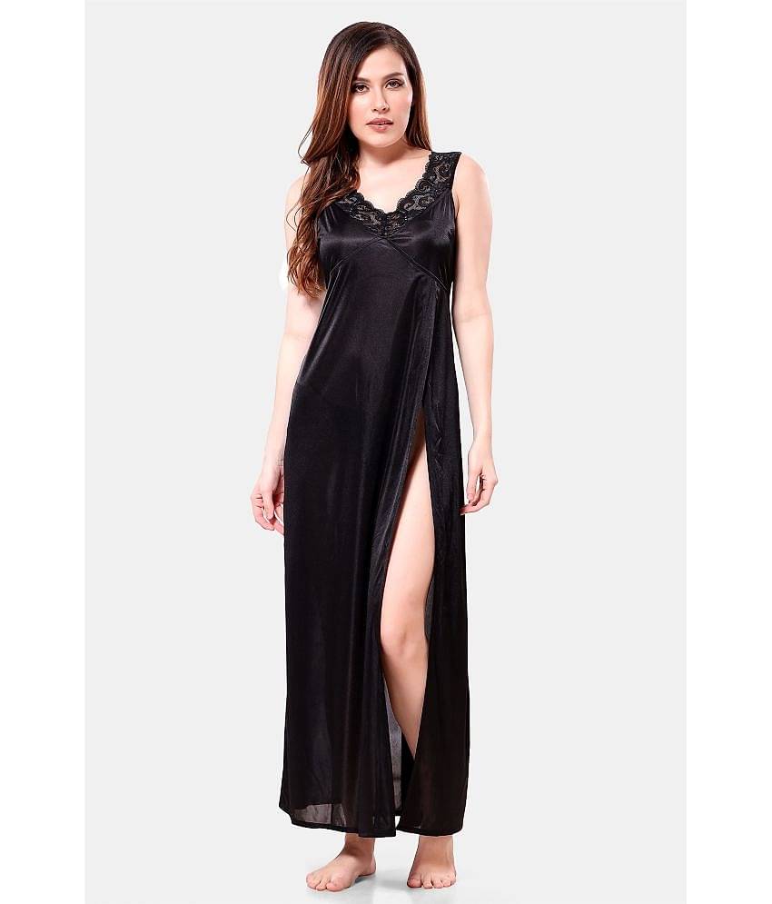 Romaisa Black Satin Women's Nightwear Nighty & Night Gowns ( Pack of 1 )