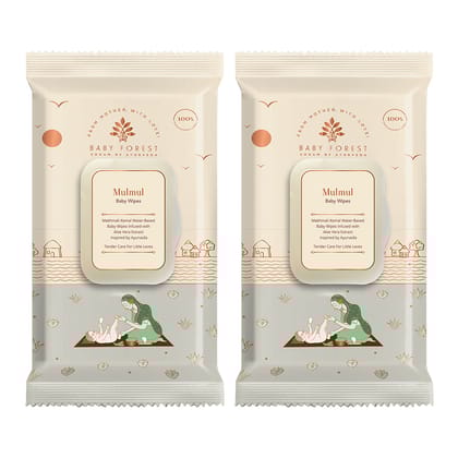 Baby Forest Mulmul Baby Wipes, Ultra-soft, Water-based, 3X thicker and softer wipes 72 Wipes, Pack of 2