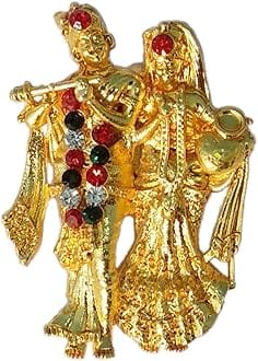 REAL SEED Golden Krishna and Radha Ji Religious God Pendant with Chain for Girl, Boy, Men, Women and Children