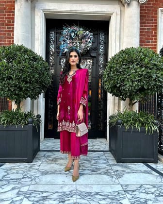 Shiv Textiles Women's Pink Velvet Suit Set with Dupatta Size M Sequence Work Party Wear Ethnic Ensemble Premium Winter Fashion Traditional Indian Outfit Ready to Wear