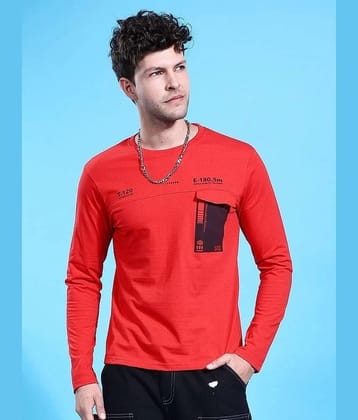 The Indian Garage Co. Cotton Blend Regular Fit Printed Full Sleeves Mens Round T-Shirt - Red ( Pack of 1 ) - None