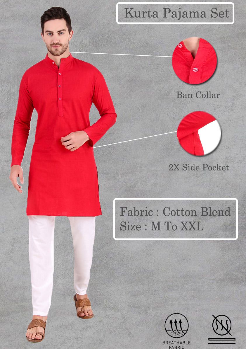 Preen Red Ban Collar Kurta Pajama Set-M