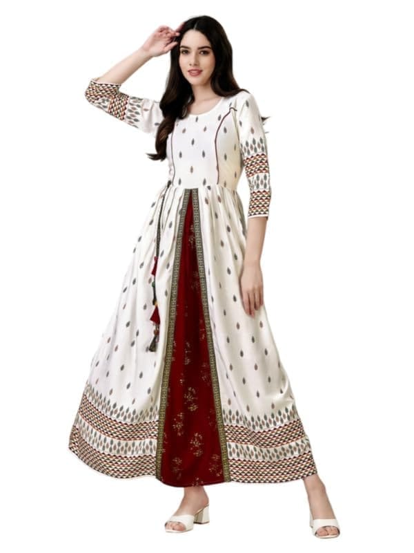 Women's Casual 3-4 th Sleeve Printed Rayon Gown (White, 2XL)-PID50297