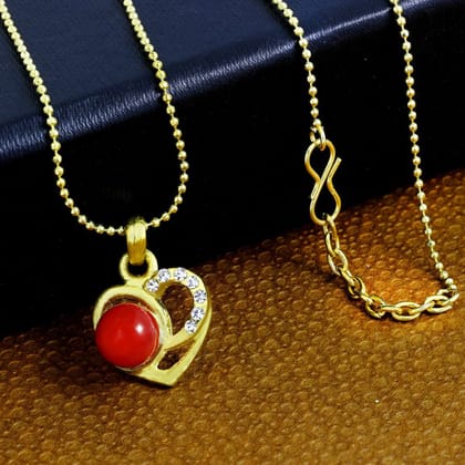 Heart Cz 18K Gold Pink American Diamond Pearl Necklace Pendant Chain