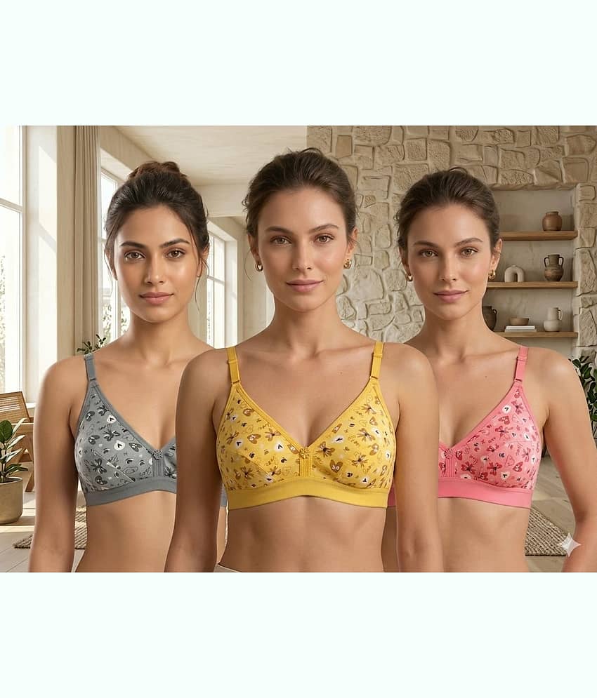 love girl Pack of 3 Cotton Blend Non Padded Everyday Bra For Women ( Multicolor 3 )