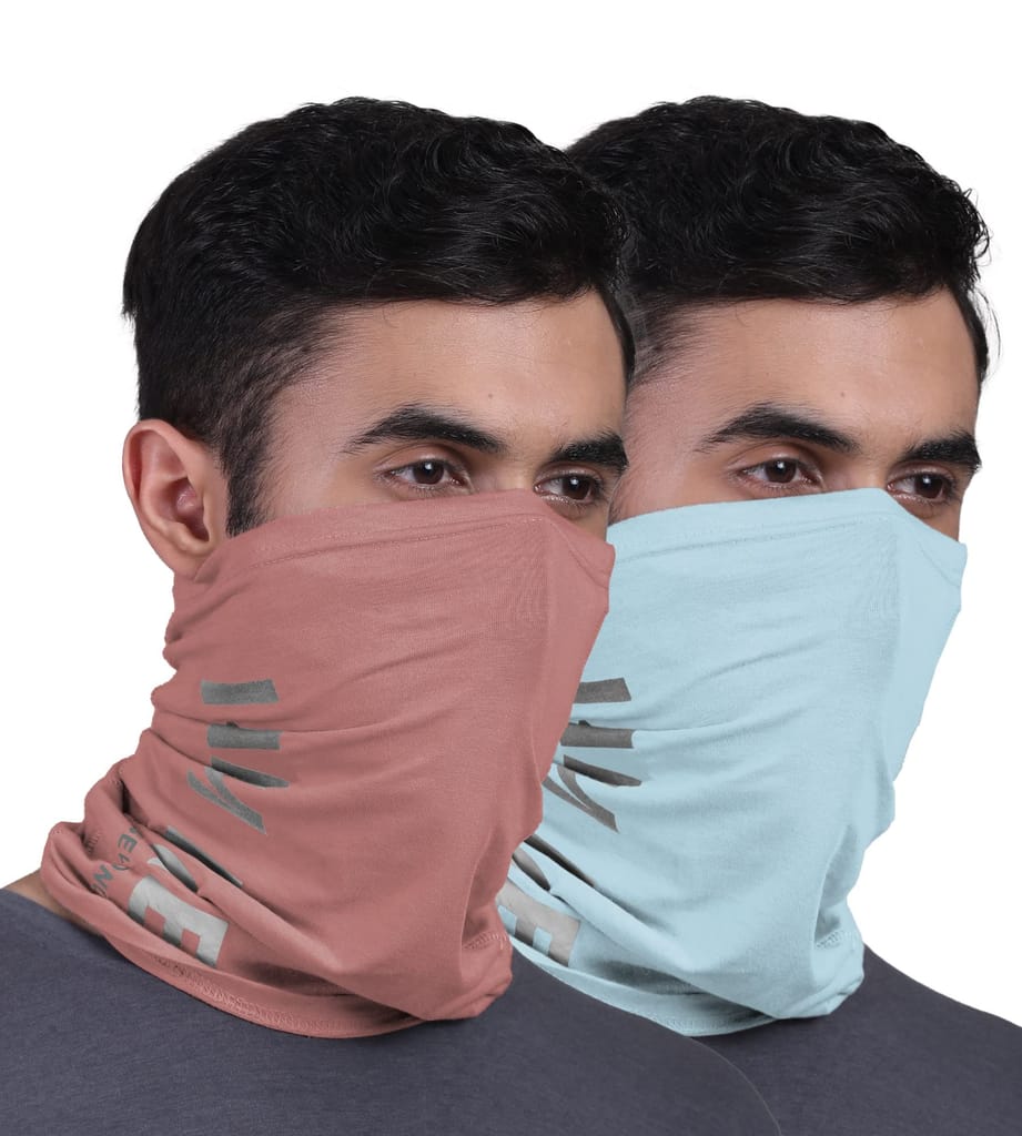 FREECULTR Unisex Bamboo Bandana, Anti Microbial Super Soft & Comfort Fit, Breathable Multipurpose Headband, Face Mask for Dust Protection and Sun - Printed Pack of 2-Chalk Blue,Cuban Peach