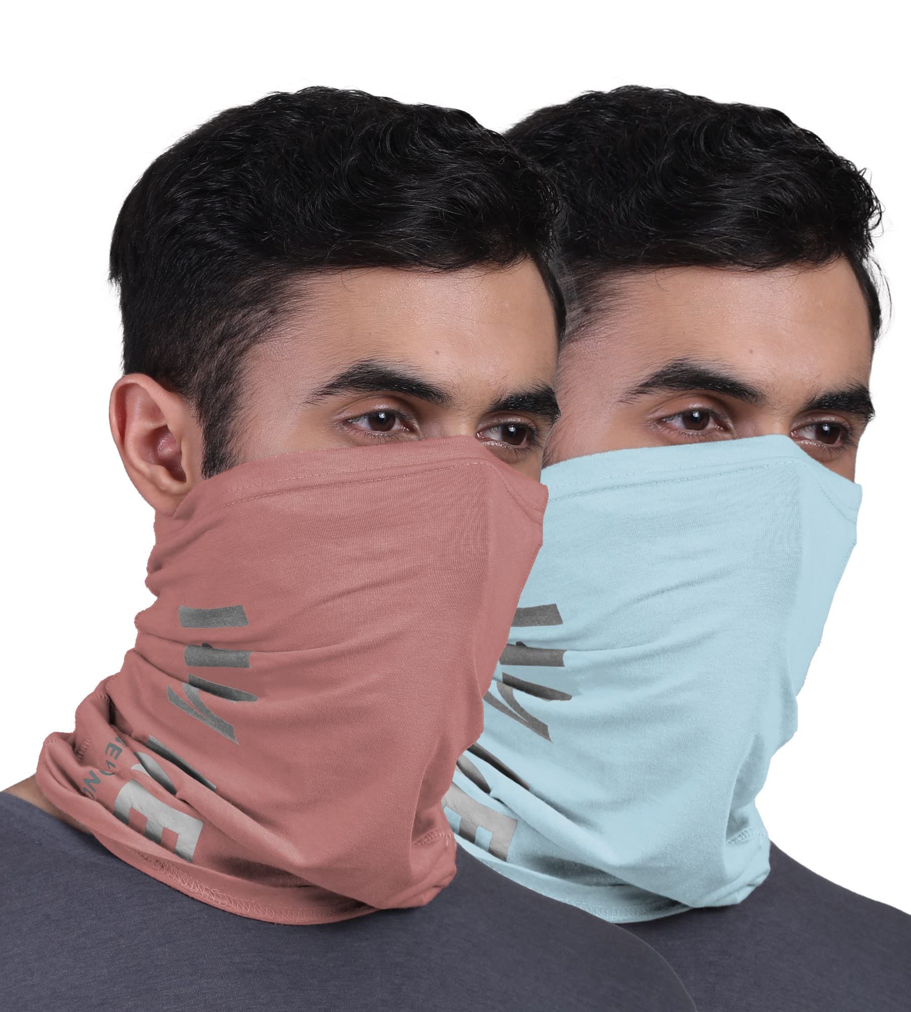 FREECULTR Unisex Bamboo Bandana, Anti Microbial Super Soft & Comfort Fit, Breathable Multipurpose Headband, Face Mask for Dust Protection and Sun - Printed Pack of 2-Chalk Blue,Cuban Peach