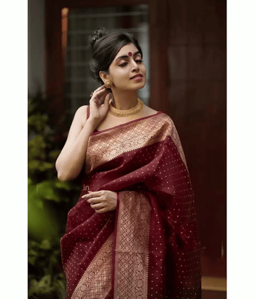 Gazal Fashions Banarasi Silk Embellished Saree With Unstitched Blouse Piece ( Pink )