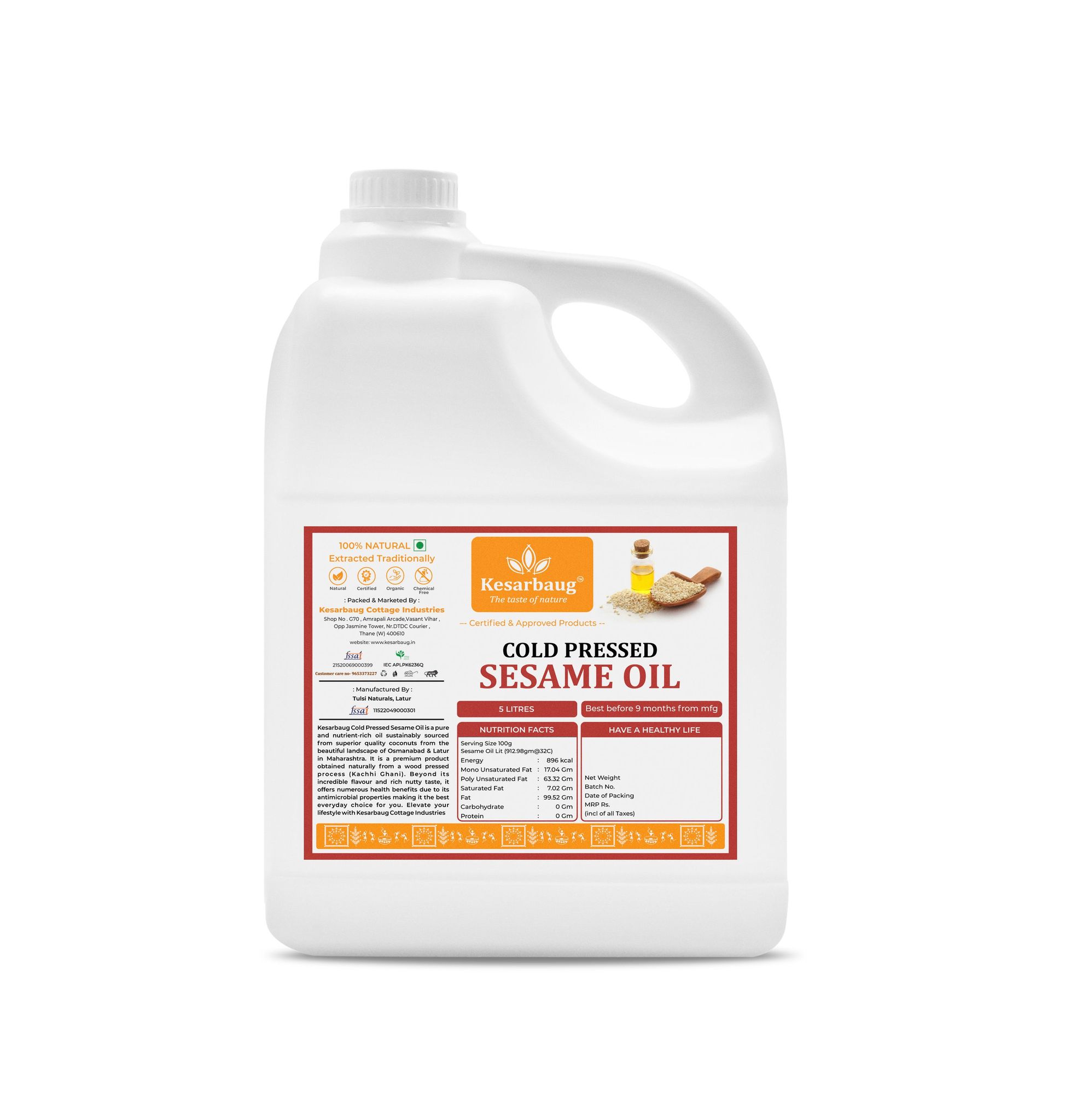Kesarbaug Sesame Oil (Gold), 5 L