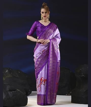Sanwariya Silk Silk Blend Printed Saree With Unstitched Blouse Piece ( Purple )
