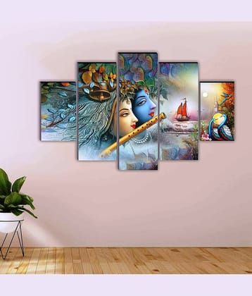 SNDArt Set Of 5 Radha Krishna Wall Paintings For Living Room 18 x 30 inch