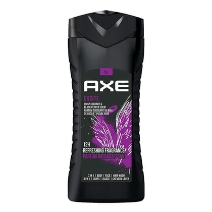 Axe Excite 3 In 1 Body, Face & Hair Wash For Men, Long-Lasting Refreshing Crisp Coconut & Black Pepper Fragrance For Upto 12Hrs, Natural Origin Ingredients, Removes Odor & Bacteria, No Paraben, 400ml Axe Excite 3 In 1 Body, Face & Hair Wash For Men, Long