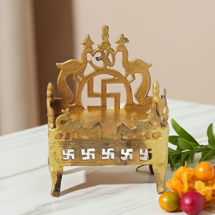 Traditional Brass Singhasan Dhalai for God Idol | Antique Finish Puja Item, Height : 9 Inch (ZMAS324 E)