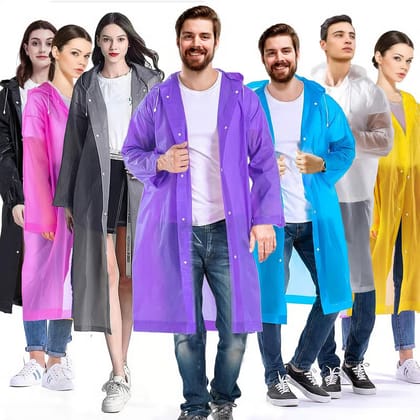 EVA Waterproof Rain Coat Hooded Universal Outdoor Water Resistant Portable Suit for Men Women Boys & Girls ( Universal Size, Multicolour ) ( 2 Pcs )