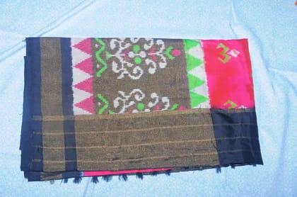 Elegant Black Pink and Green Silk Saree
