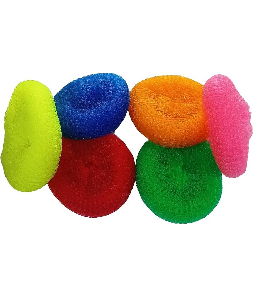 Round Nylon Plastic Scrubber, Bartan Juna, Dish Wash and for Utensils | Assorted Colour's | (Pack of 6)