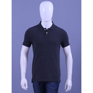 Men's Charcoal Melange Enzyme Finish Solid Polo T-Shirt