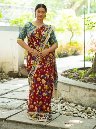 Marooniya Kalamkari Saree