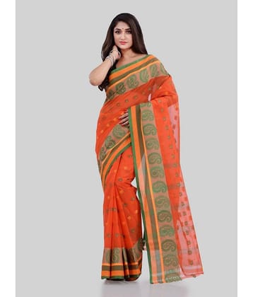 Desh Bidesh Cotton Printed Saree Without Blouse Piece ( Orange )