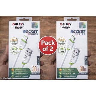 Pack of 2 USB Galaxy Power Trust Rocket Series GC78 Pro to Type-C Fast Charging Cables, 30W PD Quick Charge 3.0, 1 Meter Durable Data Sync Cord