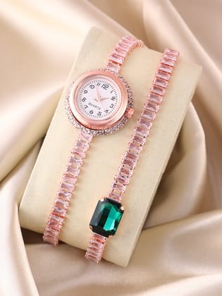 The Crystalized Wrap Round Watch - Rose Gold (Emerald Green Stone)-Watches