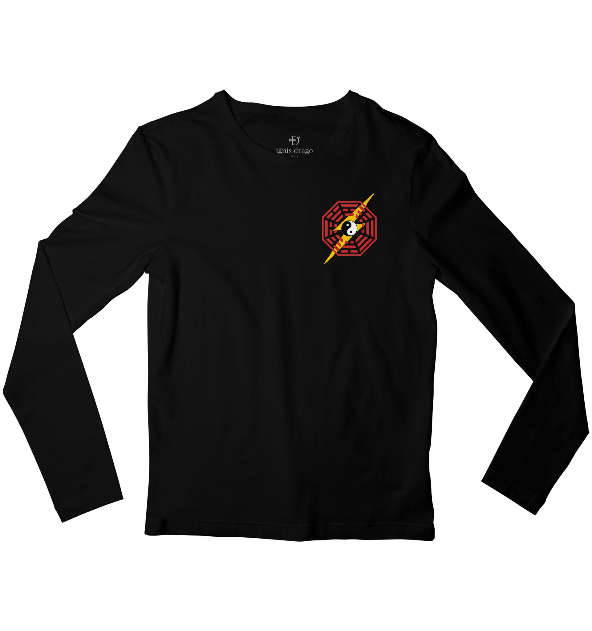 Shaolin Shock Full Sleeve T-shirt - Left Chest Print-38 - S / Black (Red Print)