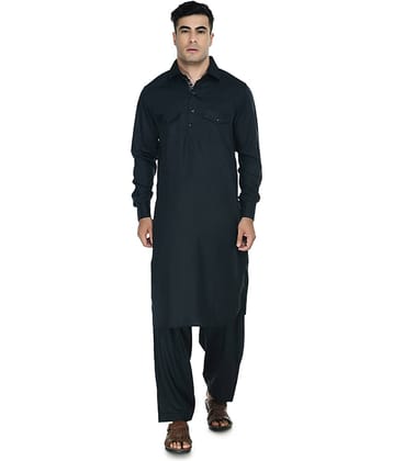 DESIGN TREND Black Cotton Pathani Suit Pack of 1