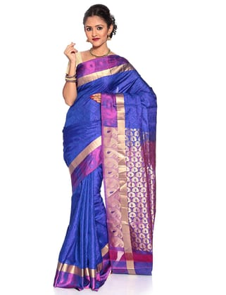 Blue Kanchipuram Silk Saree with Purple border