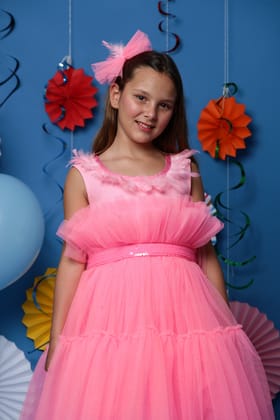 Neon Pink Dress with Sequins Belt-6-12 months
