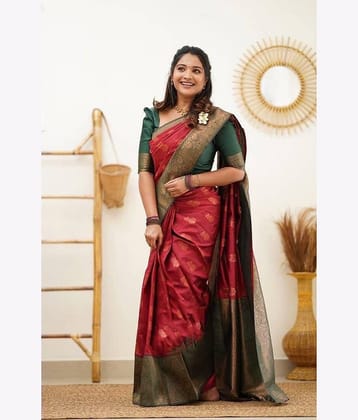 fab woven Art Silk Woven Kanjeevaram Sarees With Unstitched Blouse Piece ( Red )