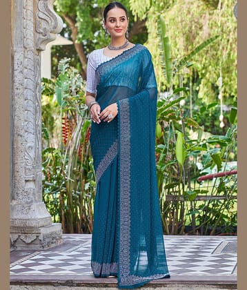 Satrani Georgette Embellished Saree With Unstitched Blouse Piece ( Rama )
