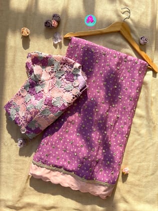 Pure Chinon Chiffon Saree with Mirror Work-2XS