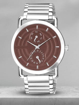 Brown 3D Embossed Stainless Steel Analog Watch for Men LR123