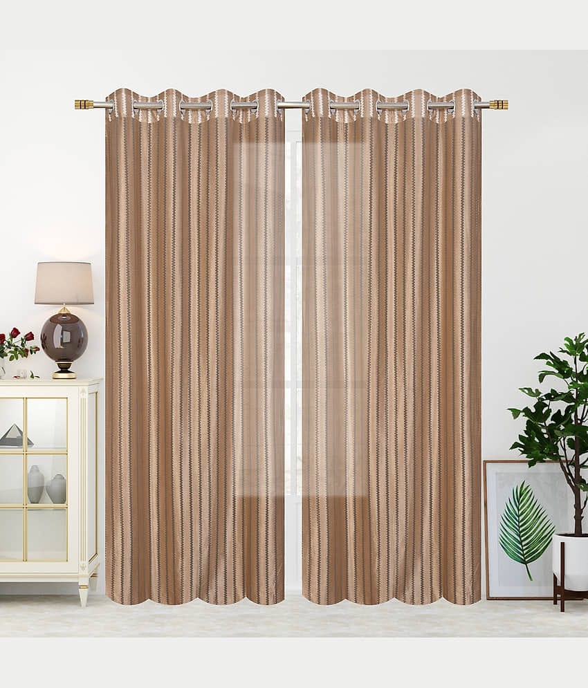 Homefab India SelfDesign Semi-Transparent Eyelet Door Curtain 7ft (Pack of 2) - Brown