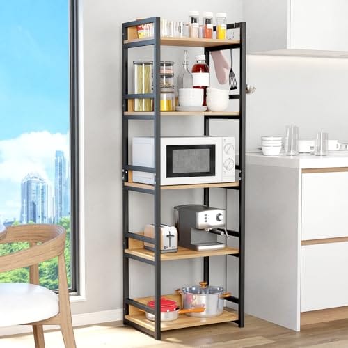 Lukzer 5 Layer Multipurpose Storage Rack - Metal & Wood Kitchen Organizer