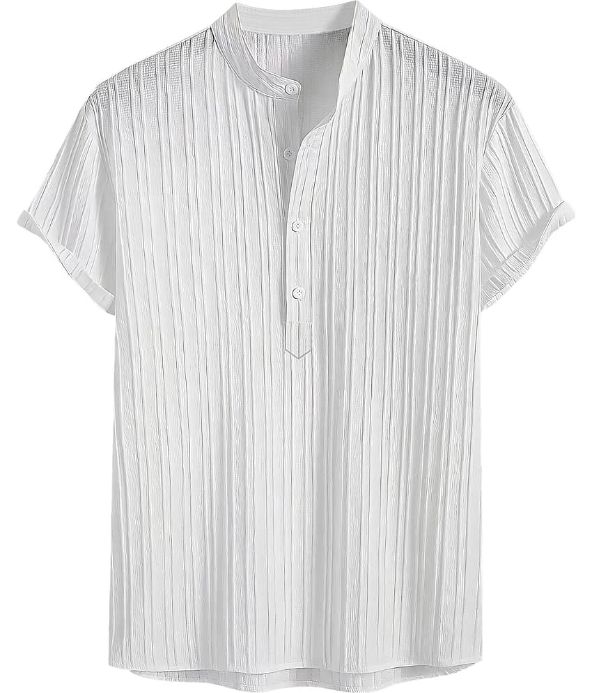 color bucket Cotton Blend Striped Shirt Style Kurta For Men ( White )