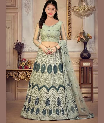 Keyura Net Lehenga Choli Set For Girls ( Pack of 1 , Mint Green )