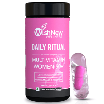 WishNew Wellness Daily Ritual Women's 50+ Multivitamin | Comprehensive Nutrient Blend for Menopause, Skin & Joint Health | 60 Delayed Release Oil Capsules for Optimal Absorption & Wellbeing