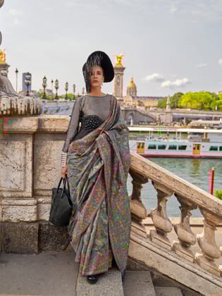 Grey Soft Organza Silk Pashmina Weaving Saree