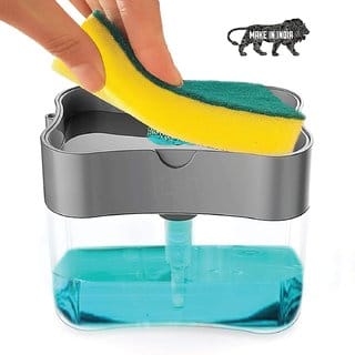 2 in 1 Soap Pump Plastic Dispenser and Sponge Holder for Kitchen Sink Dish Washing Soap Dispenser (MADE IN INDIA)